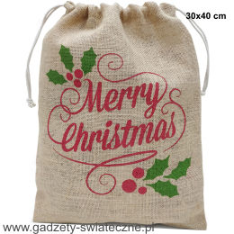 Worek jutowy ze świątecznym nadrukiem Merry Christmas